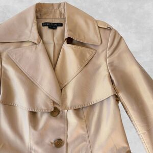 Lafayette 148 Trench Style Jacket Women's 4 Tan Silk Blend Belted Button Front